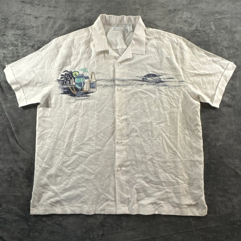 Cubavera Button Up Shirt White Linen Cotton Mens Size XXL